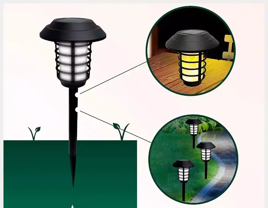 Lampara Led Antorcha Tipo Farol Con Panel Solar Y Estaca Rgb 11 Colores