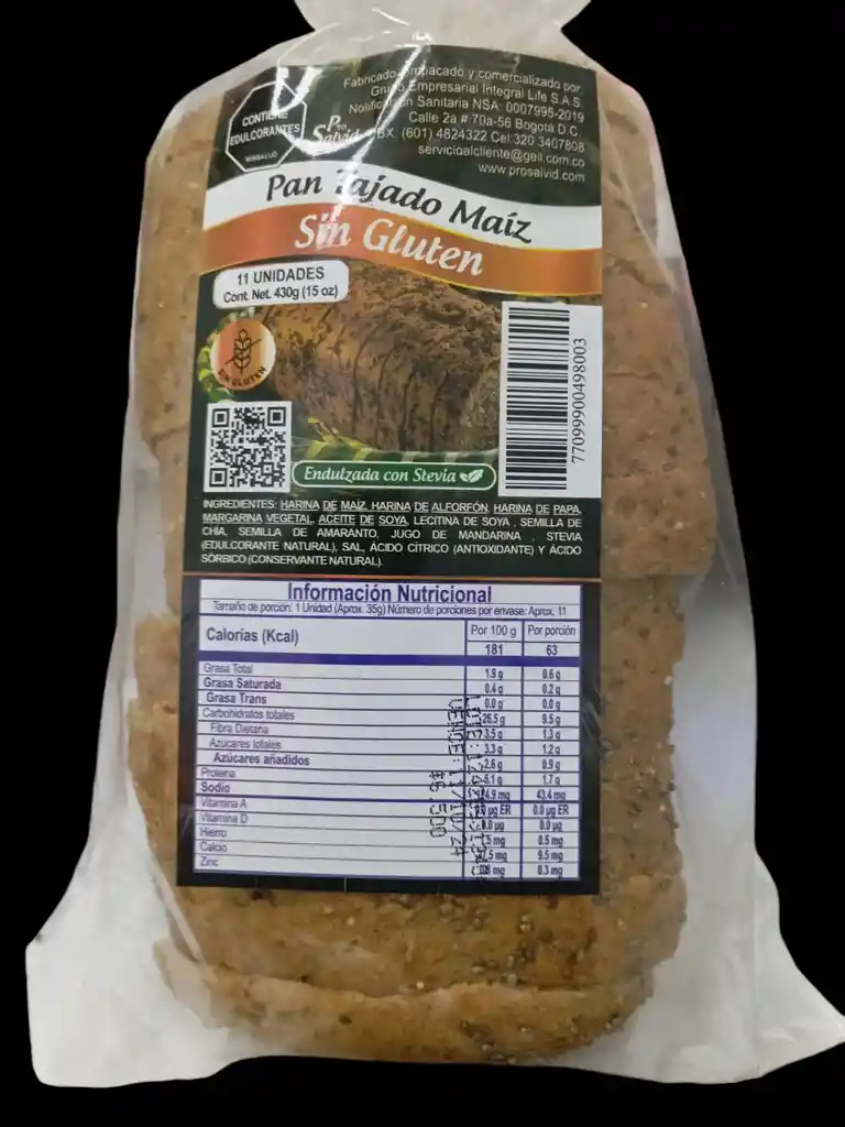 Pan Tajado De Maiz Sin Gluten Endulzado Con Stevia X 11 Und