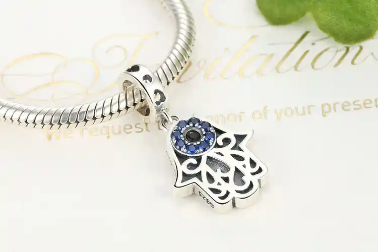 Charm Dije Mano Hamsa Amuleto Protección En Plata 925 Para Pulsera O Cadena