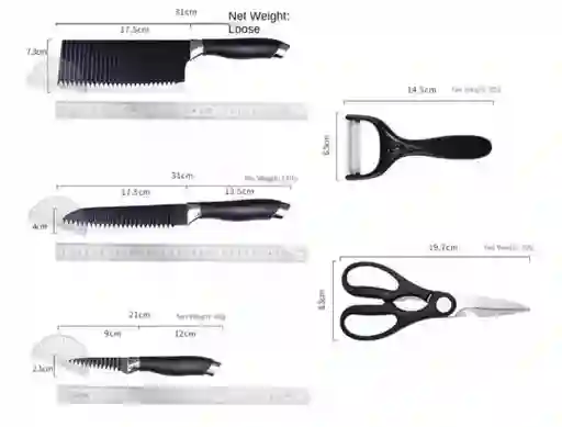 Juego Kit Set Cuchillos Todo En Uno 6 Piezas Profesionales Color Negro