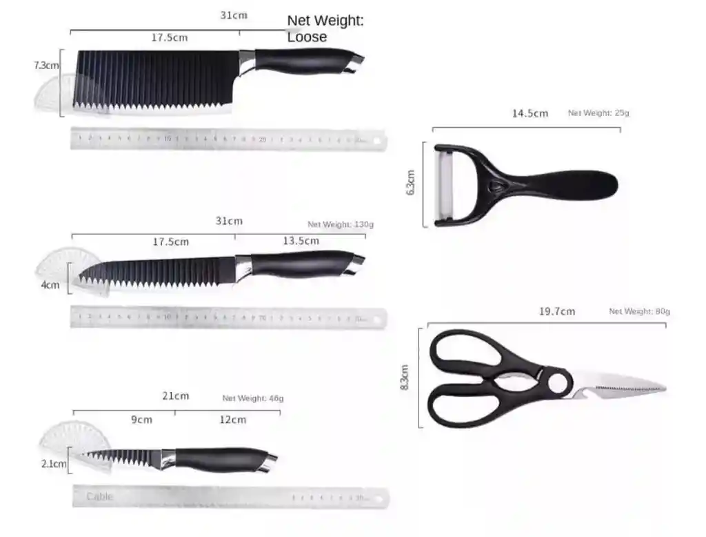 Juego Kit Set Cuchillos Todo En Uno 6 Piezas Profesionales Color Negro