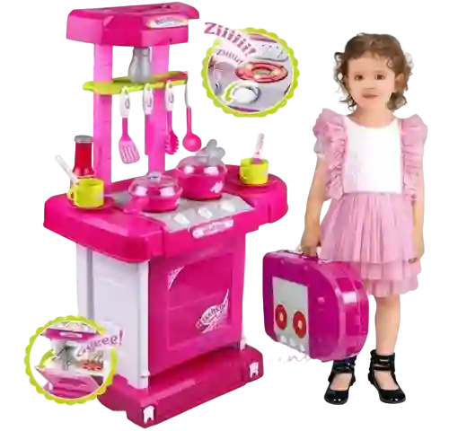 Juguete Cocina Infantil Maletin Pricesas Niñas Ollas Horno