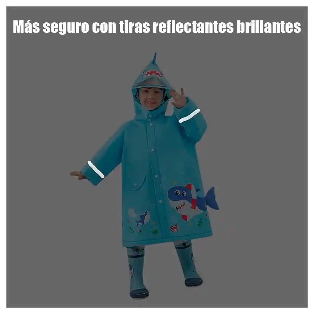 Capa Lluvia Niños Diseños Visera Impermeable Expansor Morral Tiburon