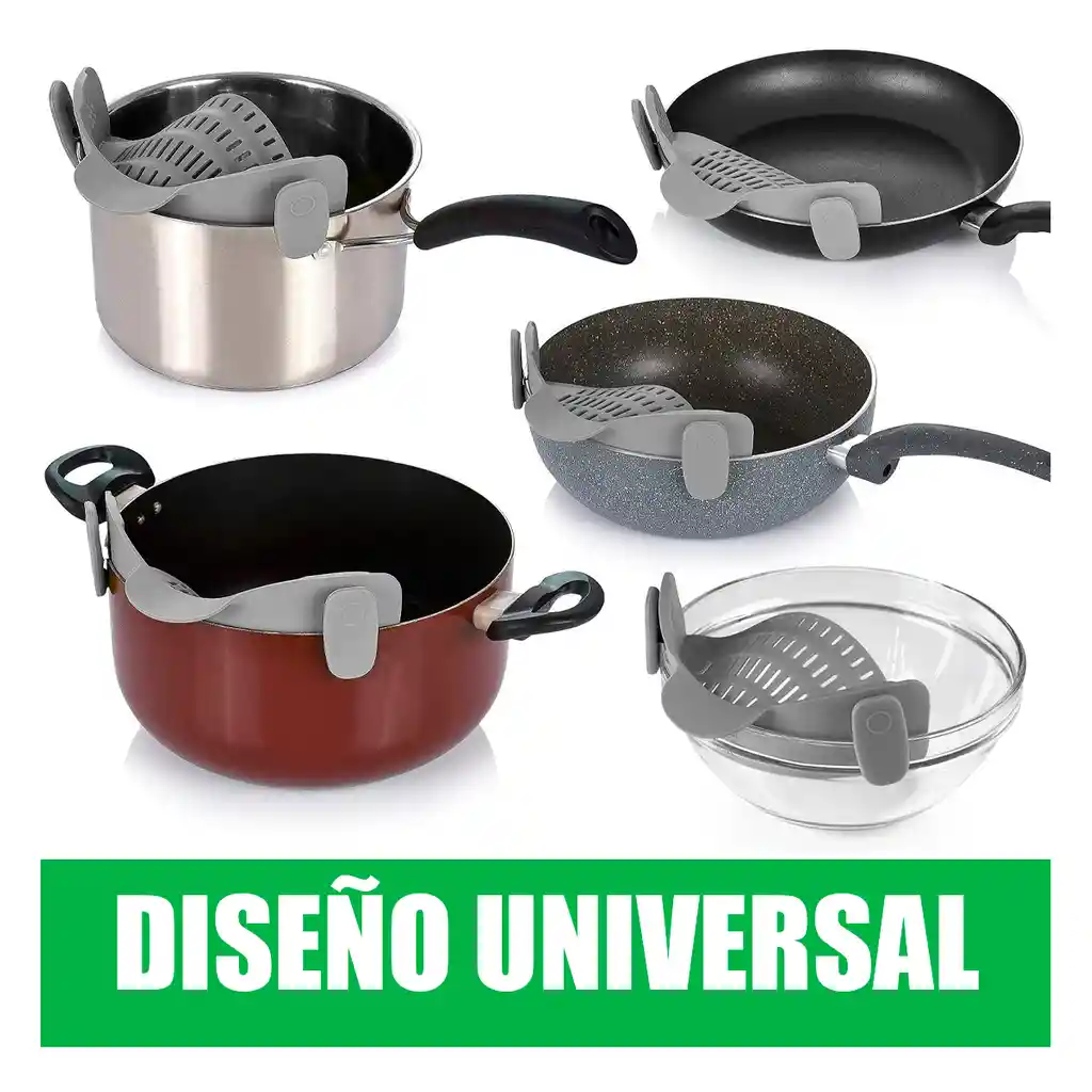 Colador Silicona Lavar Alimentos Cocina Ollas Universal Clip Gris