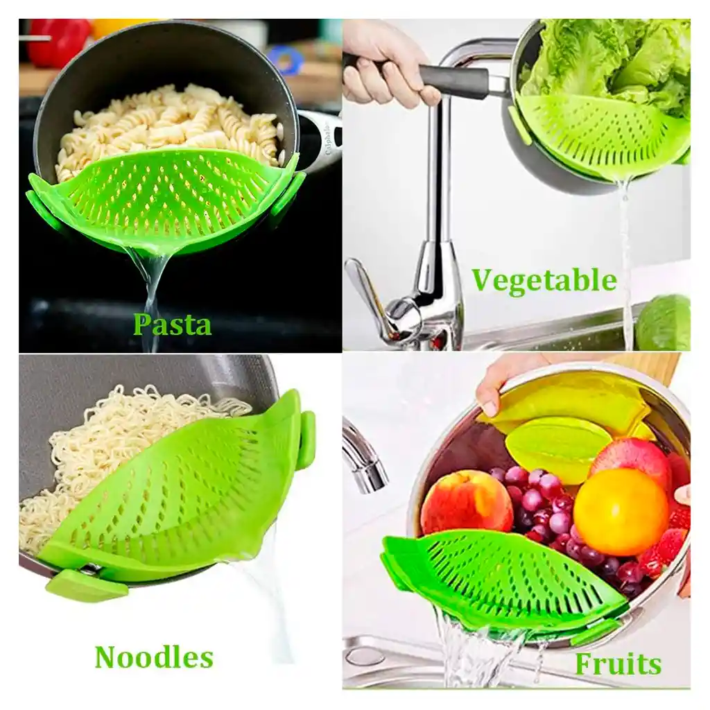 Colador Silicona Lavar Alimentos Cocina Ollas Universal Clip Verde