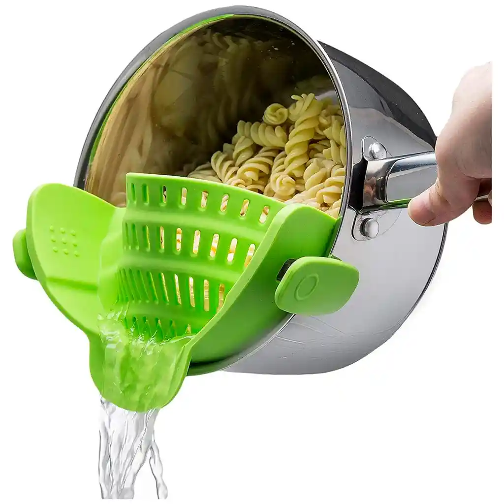 Colador Silicona Lavar Alimentos Cocina Ollas Universal Clip Verde