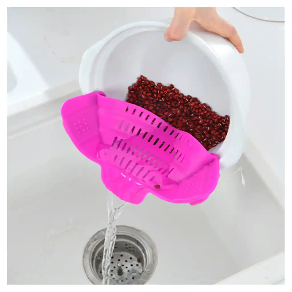 Colador Silicona Lavar Alimentos Cocina Ollas Universal Clip Morado