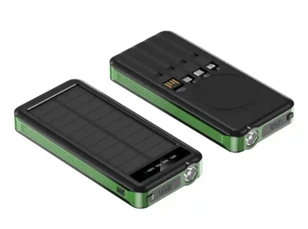 Power Bank Solar Con Linterna, De 10.000 Mah. Batería Portátil Para Celular