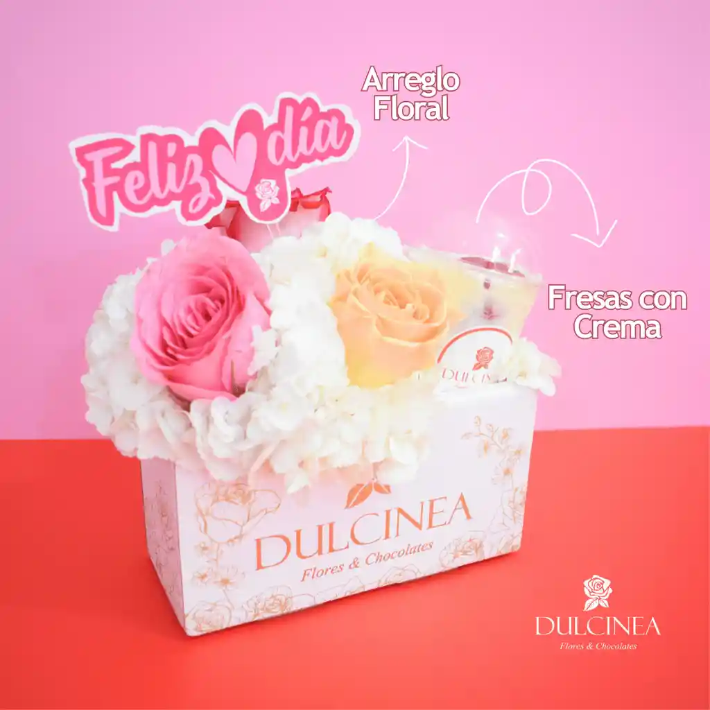 Box Floral Con Fresas Con Crema