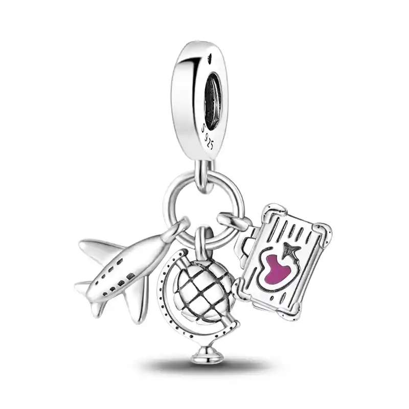 Charm Dije Viajes I Love Travel Mundo Fabricado En Plata 925