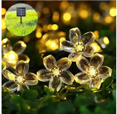 Guirnalda Con Panel Solar Flores Led Recargable 30 Luces 5m