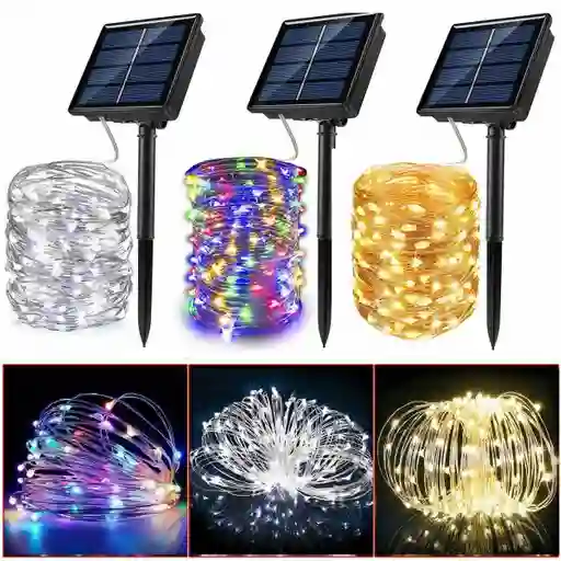 Alambre De Luz Led Con Panel Solar Impermeable 50m 300 Luces