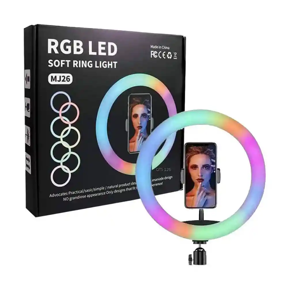 Aro Luz Rgb Led Mj26 Celular 26cm Selfie Tiktok Soporte 160cm Video