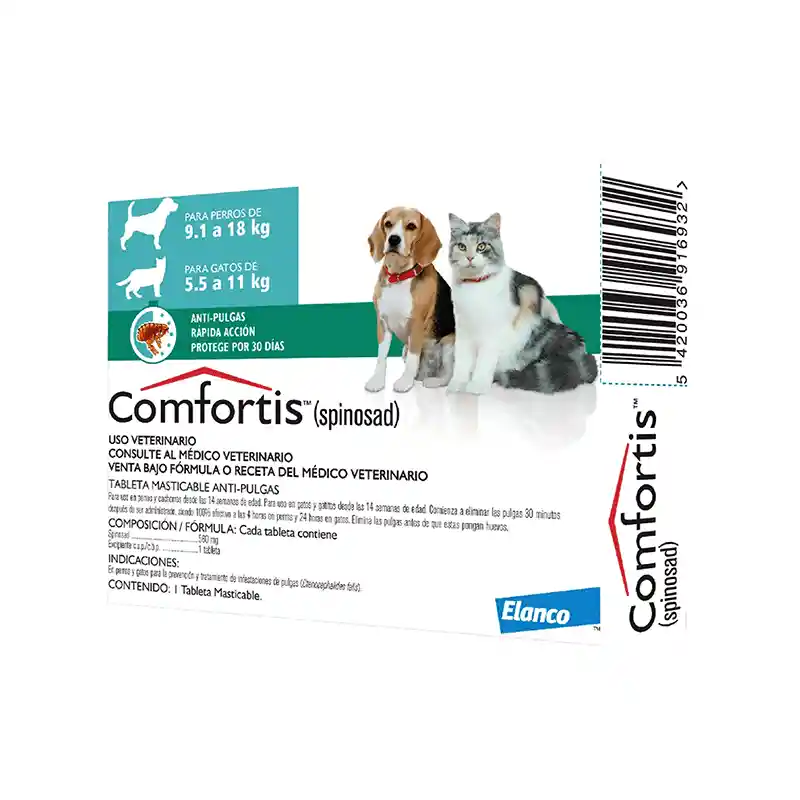 Comfortis Perro 9,1 A 18 Kg/ Gato 5,5 A 11 Kg (verde)