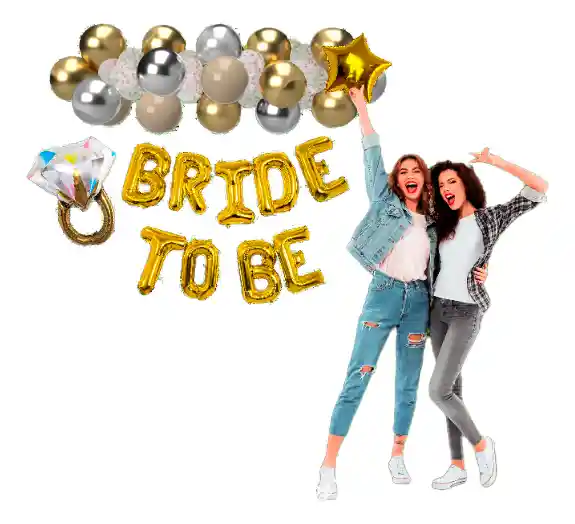 Kit Globos Despedida De Soltera Bride Mujer Dorado Plateado
