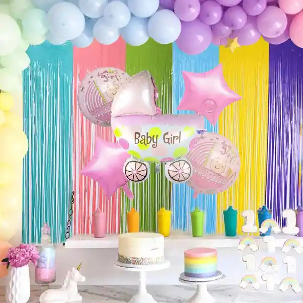 Kit Decoración Baby Shower Globos + Cortina X 6 Pzs