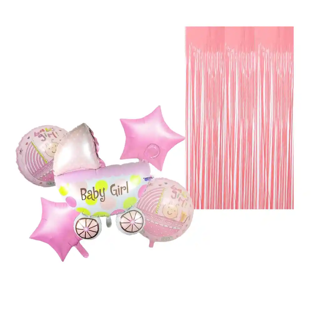 Kit Decoración Baby Shower Globos + Cortina X 6 Pzs