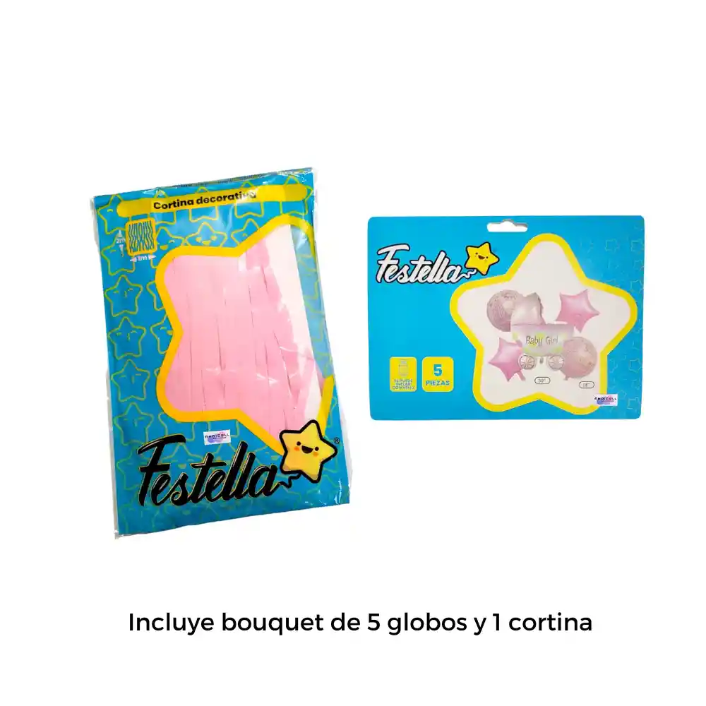 Kit Decoración Baby Shower Globos + Cortina X 6 Pzs