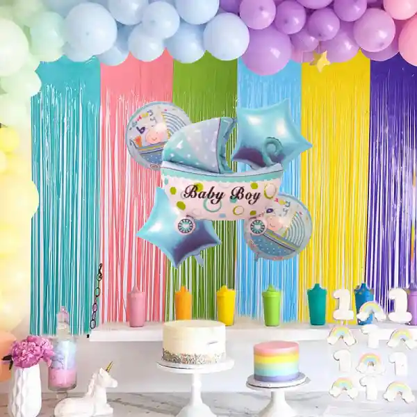 Kit Decoración Baby Shower Globos + Cortina X 6 Pzs