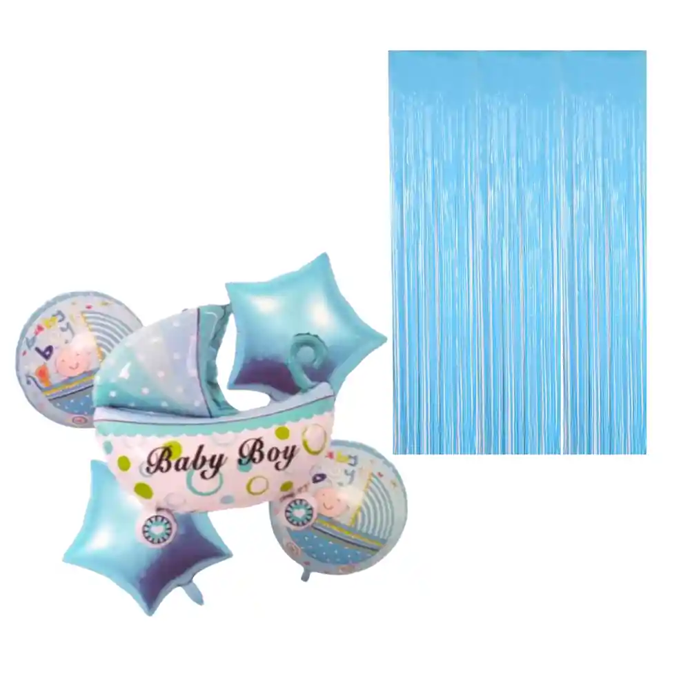 Kit Decoración Baby Shower Globos + Cortina X 6 Pzs