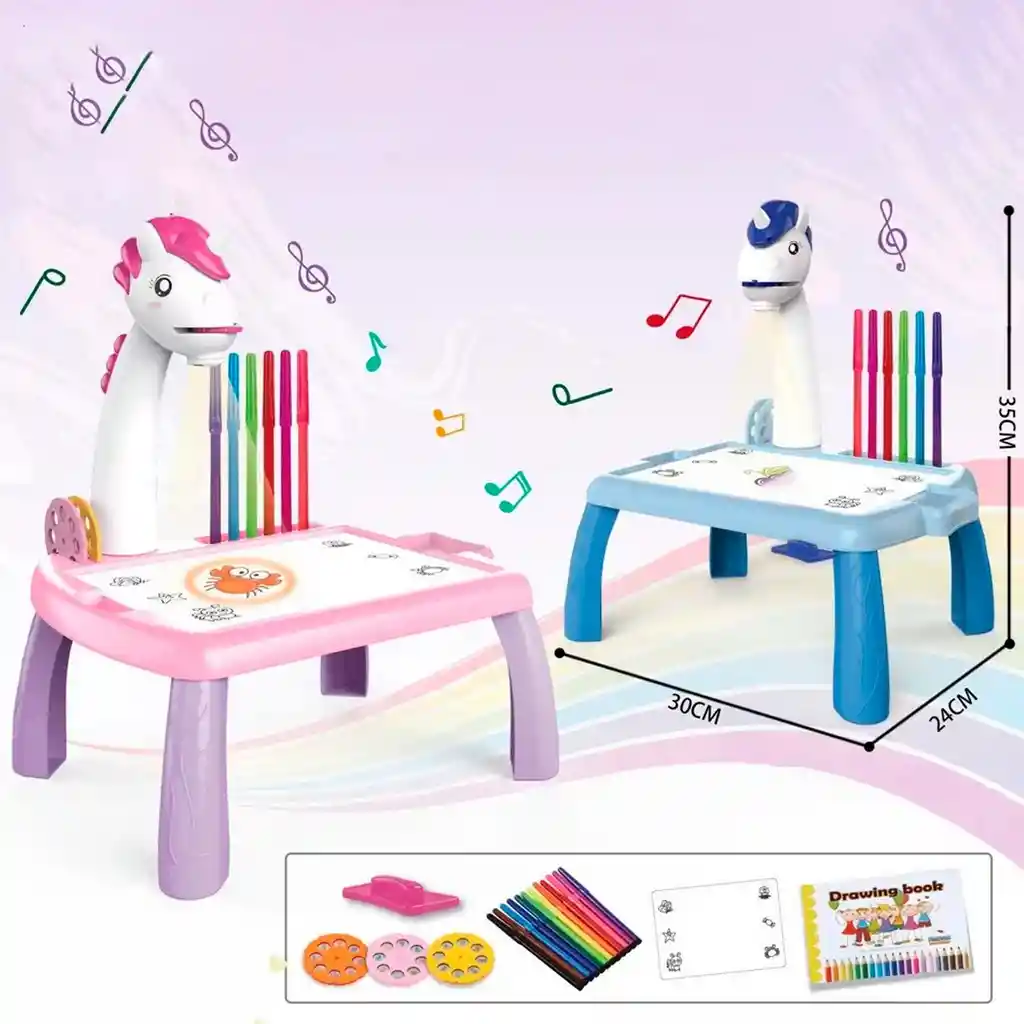 Tablero Infantil Magico Proyector Unicornio Marcadores Niño