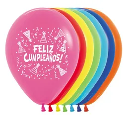 Globos Bombas R-12x12 Latex Redondo Feliz Cumpleaños Gorritos Surtido Marca Sempertex