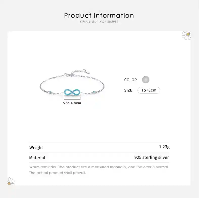 Pulsera Manilla Para Mujer Dije Infinito Turquesas En Plata