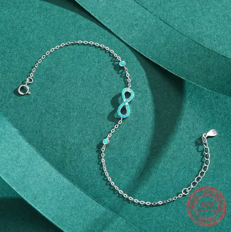 Pulsera Manilla Para Mujer Dije Infinito Turquesas En Plata