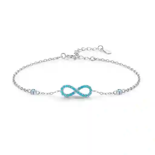 Pulsera Manilla Para Mujer Dije Infinito Turquesas En Plata