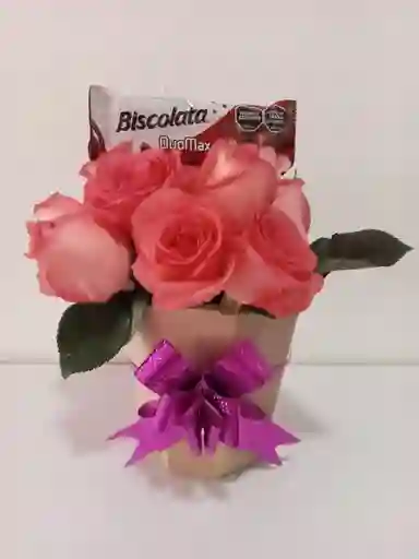 Balde De Madera Con Rosas