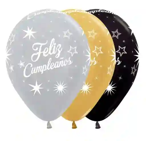 Globos Bombas R-12x12 Latex Redondo Infinity Feliz Cumpleaños Destellos Marca Sempertex