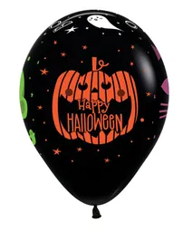 Globos Bombas R-12x12 Latex Redondo Infinity Fashion Negro Happy Halloween Friends Marca Sempertex