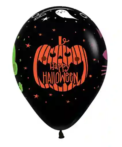 Globos Bombas R-12x12 Latex Redondo Infinity Fashion Negro Happy Halloween Friends Marca Sempertex