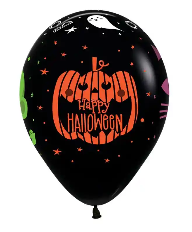 Globos Bombas R-12x12 Latex Redondo Infinity Fashion Negro Happy Halloween Friends Marca Sempertex