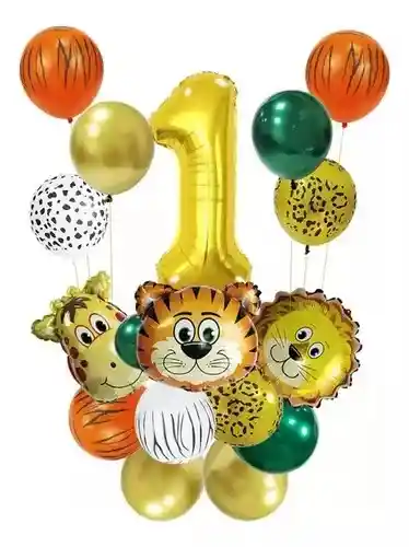 Kit Globos Base Selva Decoración Animales Leon Jirafa Numero #1