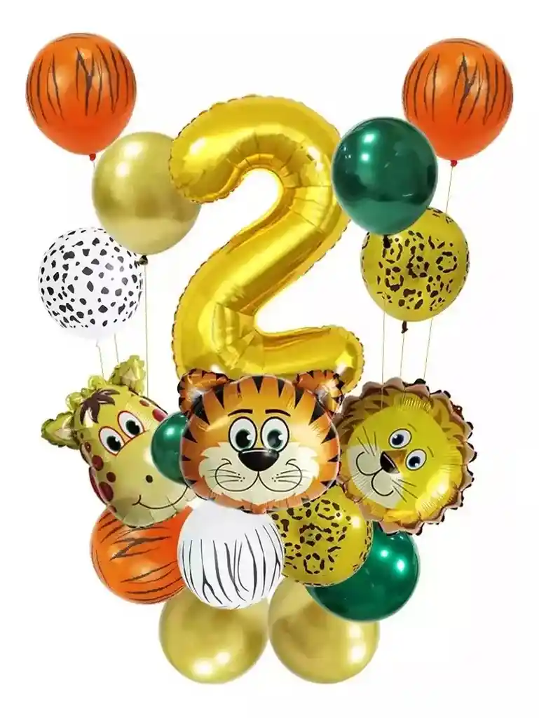 Kit Globos Base Selva Decoración Animales Leon Jirafa Numero #2