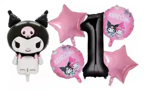 Globo Bouquet Globos Kuromi Hello Hitty Fiesta Niña Rosa #1