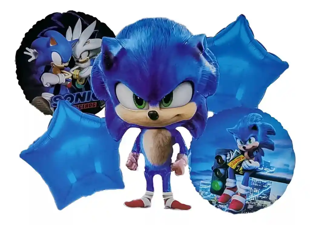 Globo Bouquet Decoración Sonic Videojuego Azul Niño