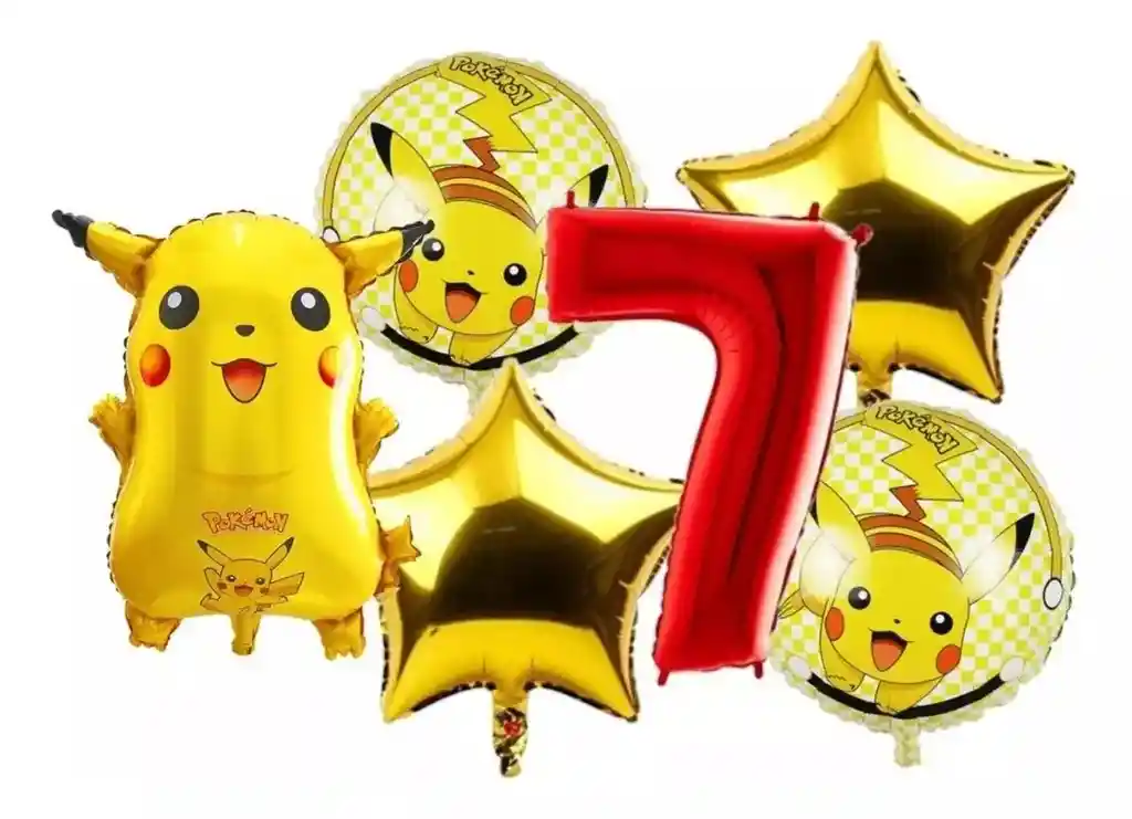 Kit Decoración Globos Pikachu Número Rojo Cumpleaños Ash #7