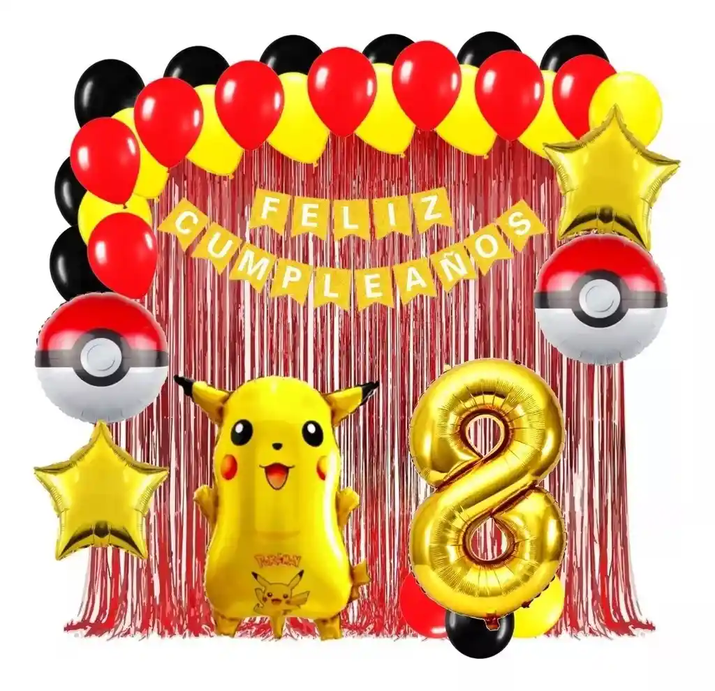 Kit Globo Decoracion Pikachu Pokebola Cortina Numero #8