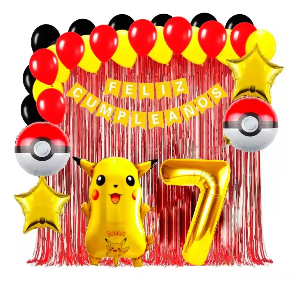 Kit Globo Decoracion Pikachu Pokebola Cortina Numero #7