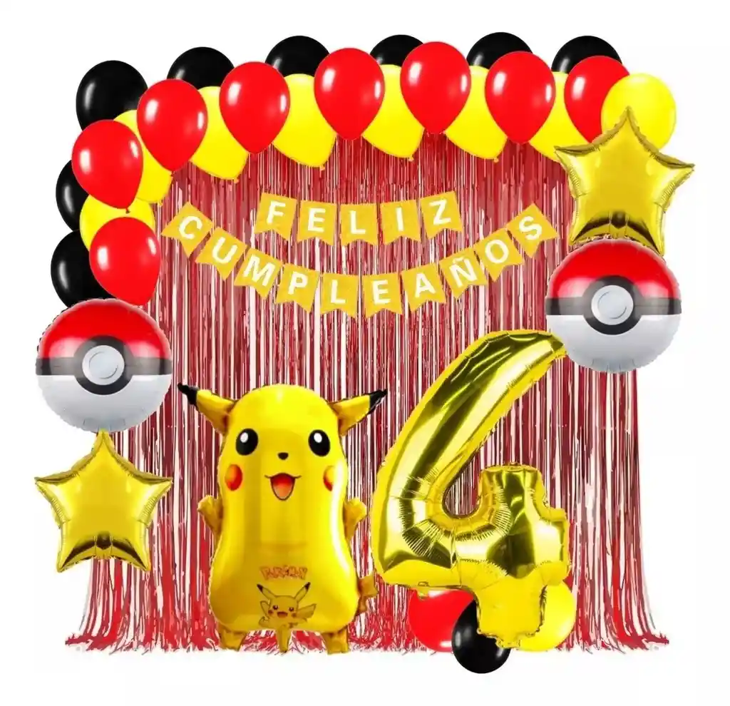 Kit Globo Decoracion Pikachu Pokebola Cortina Numero #4