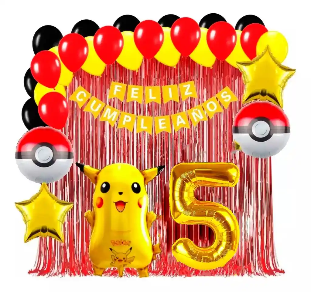 Kit Globo Decoracion Pikachu Pokebola Cortina Numero #5