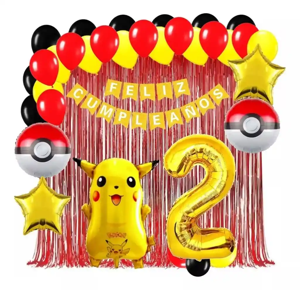 Kit Globo Decoracion Pikachu Pokebola Cortina Numero #2