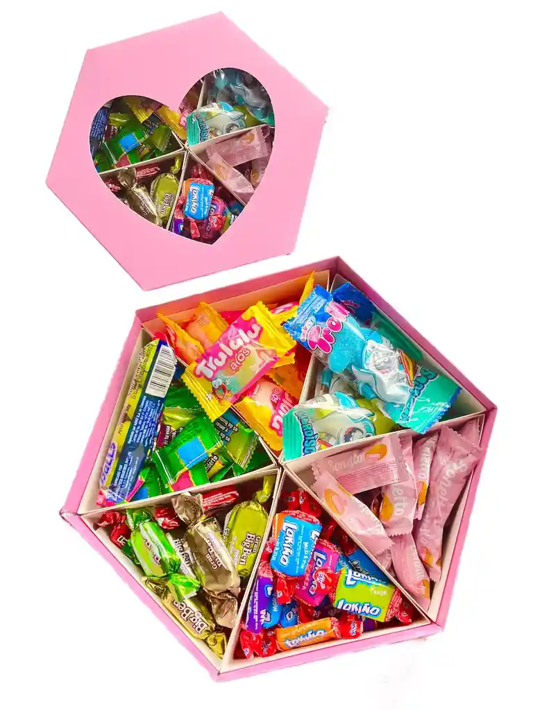 Caja Amor Y Amistad Corazon Rosa Grande Con Dulces Y Gomitas - Regalo Cumpleaños - Regalo Feliz Dia