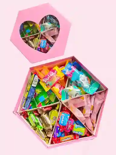 Caja Amor Y Amistad Corazon Rosa Grande Con Dulces Y Gomitas - Regalo Cumpleaños - Regalo Feliz Dia