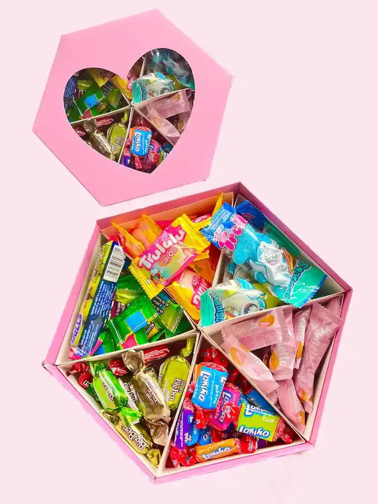 Caja Amor Y Amistad Corazon Rosa Grande Con Dulces Y Gomitas - Regalo Cumpleaños - Regalo Feliz Dia