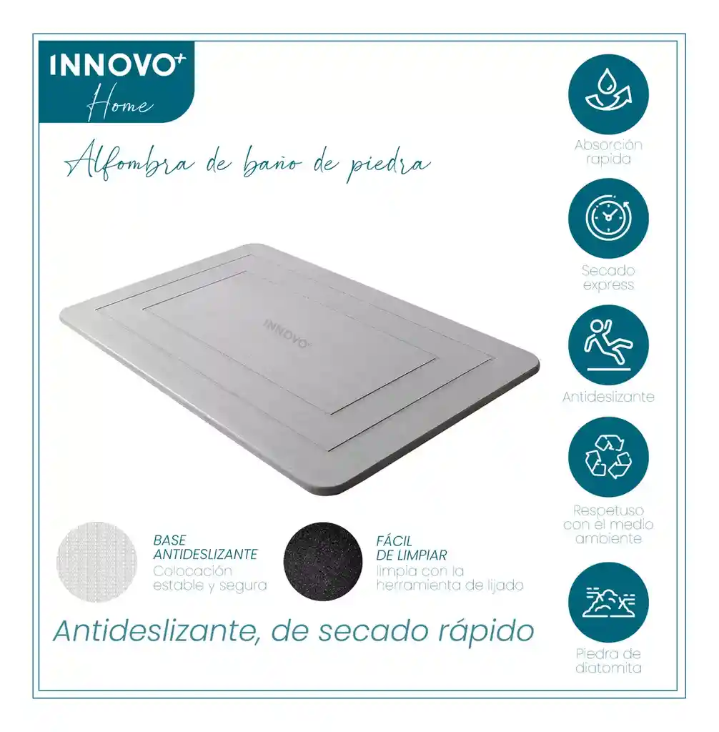 Tapete De Piedra Absorbente Secado Rápido Baño Premium 39x60