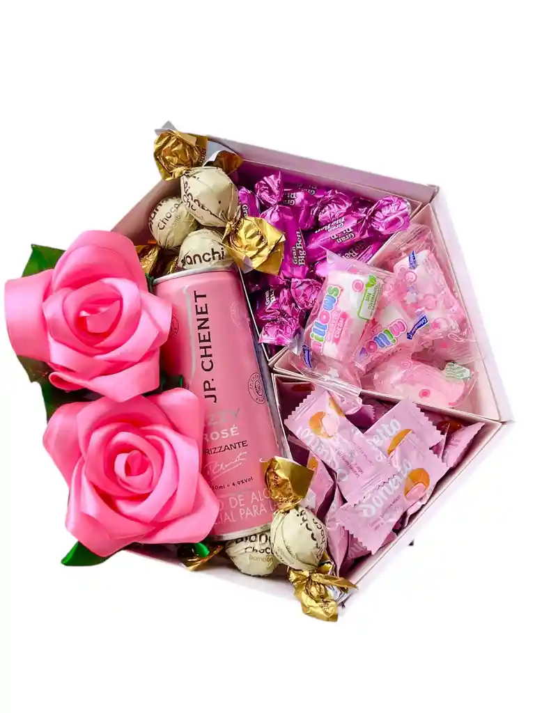 San Valentin Caja Con Rosas Eternas Amor Y Amistad Dulce Princesa Con Champag Jp Chenet Especial - Regalo Cumpleaños - Regalo Feliz Dia