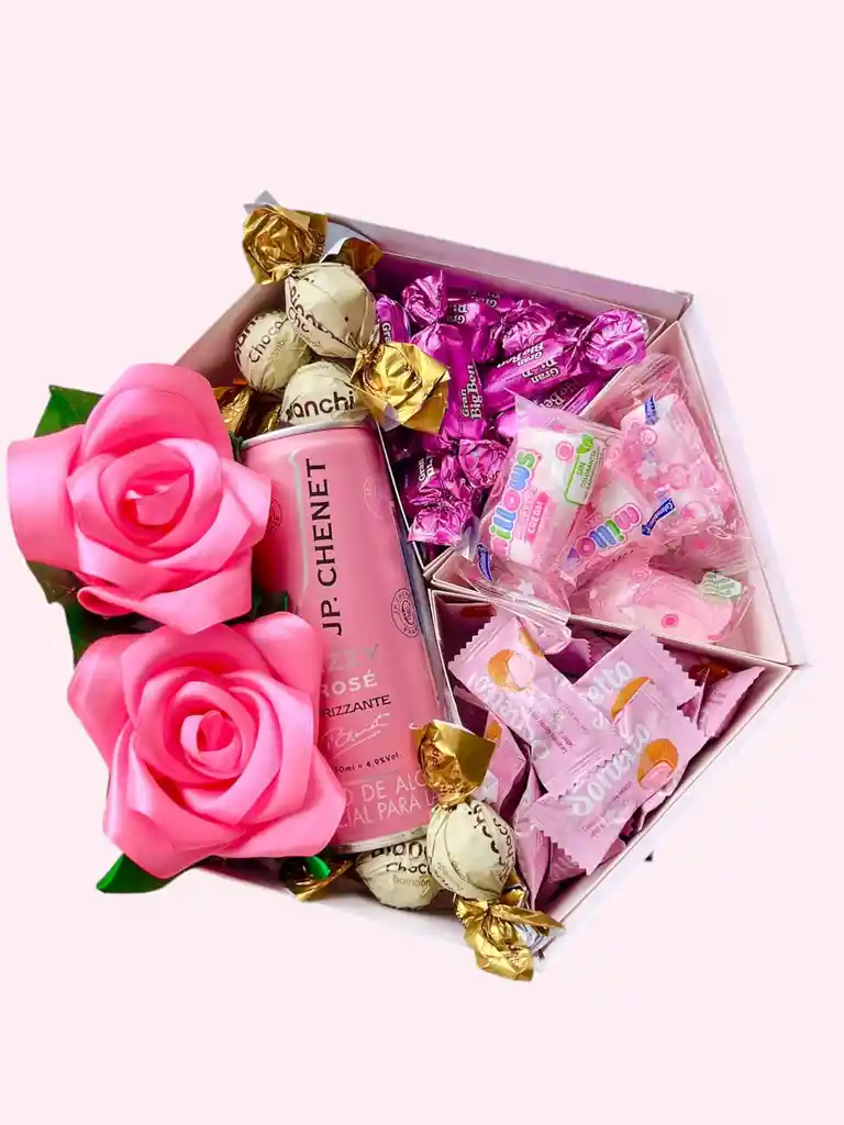 San Valentin Caja Con Rosas Eternas Amor Y Amistad Dulce Princesa Con Champag Jp Chenet Especial - Regalo Cumpleaños - Regalo Feliz Dia